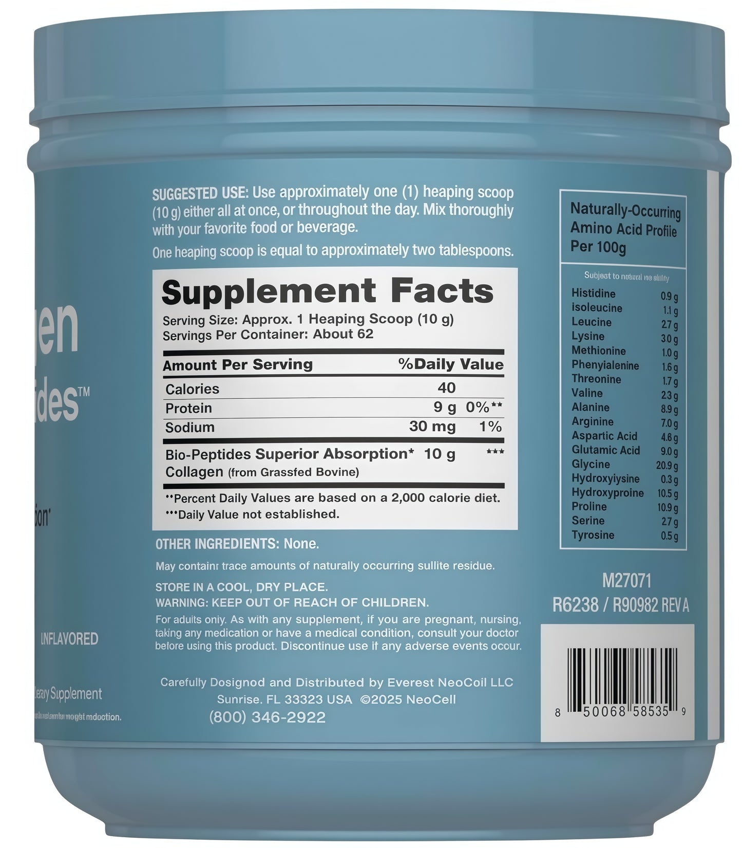 NeoCell collagen Bio-Peptides Powder22oz|Super Hair, Skin, and NailsSuperior Absorption |Grassfed ProteinSupplement |Advanced with 18Essential Amino Acids (2pack)